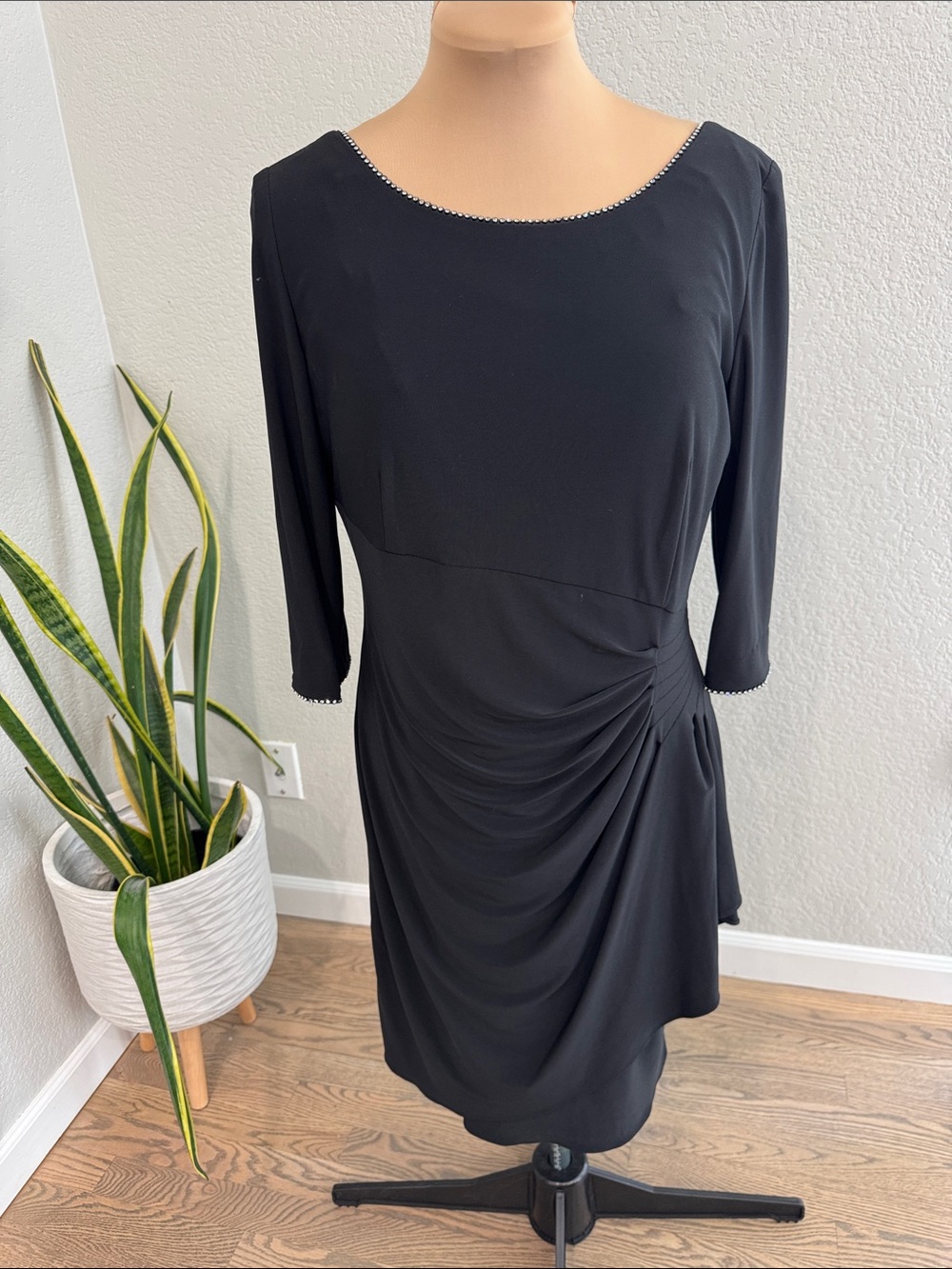 Alex Evenings Black Long Sleeve Ruched Side Dress